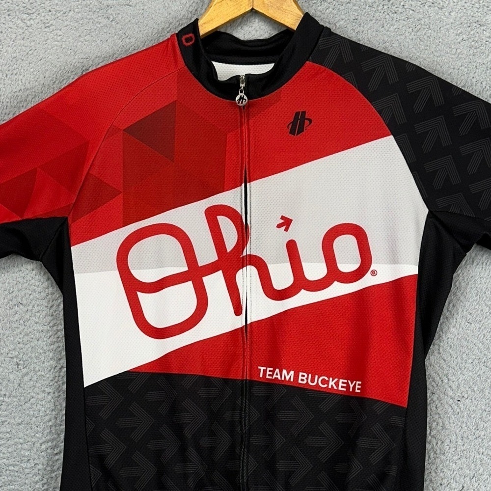 Ohio State Buckeyes Full Zip Cycling Jersey Men Large Red Black Stretch Hincapie